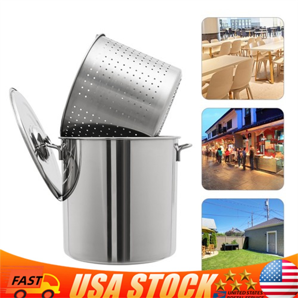 40L/42 27 Qt Stainless Steel 201 Stock Pot with Basket Cookware for Boiling