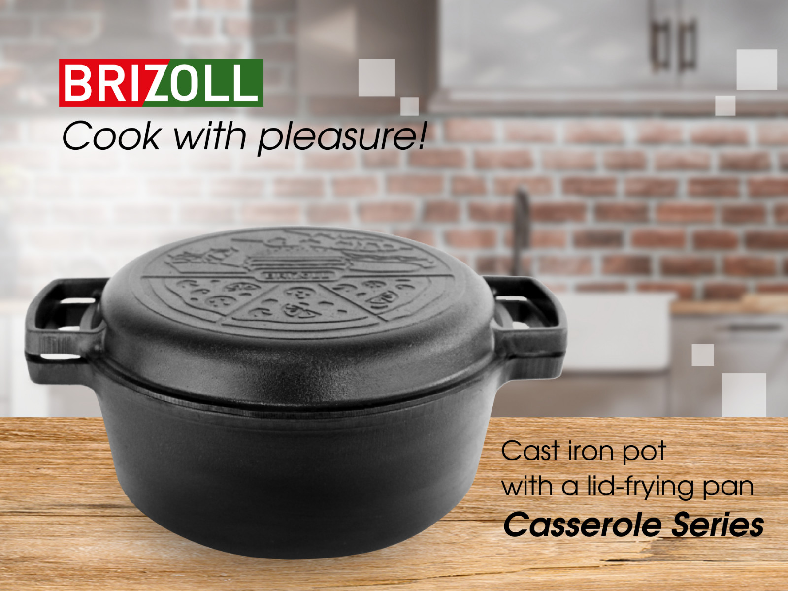 Cast Iron Dutch Oven Pot with Skillet Lid Casserole Cookware 6L