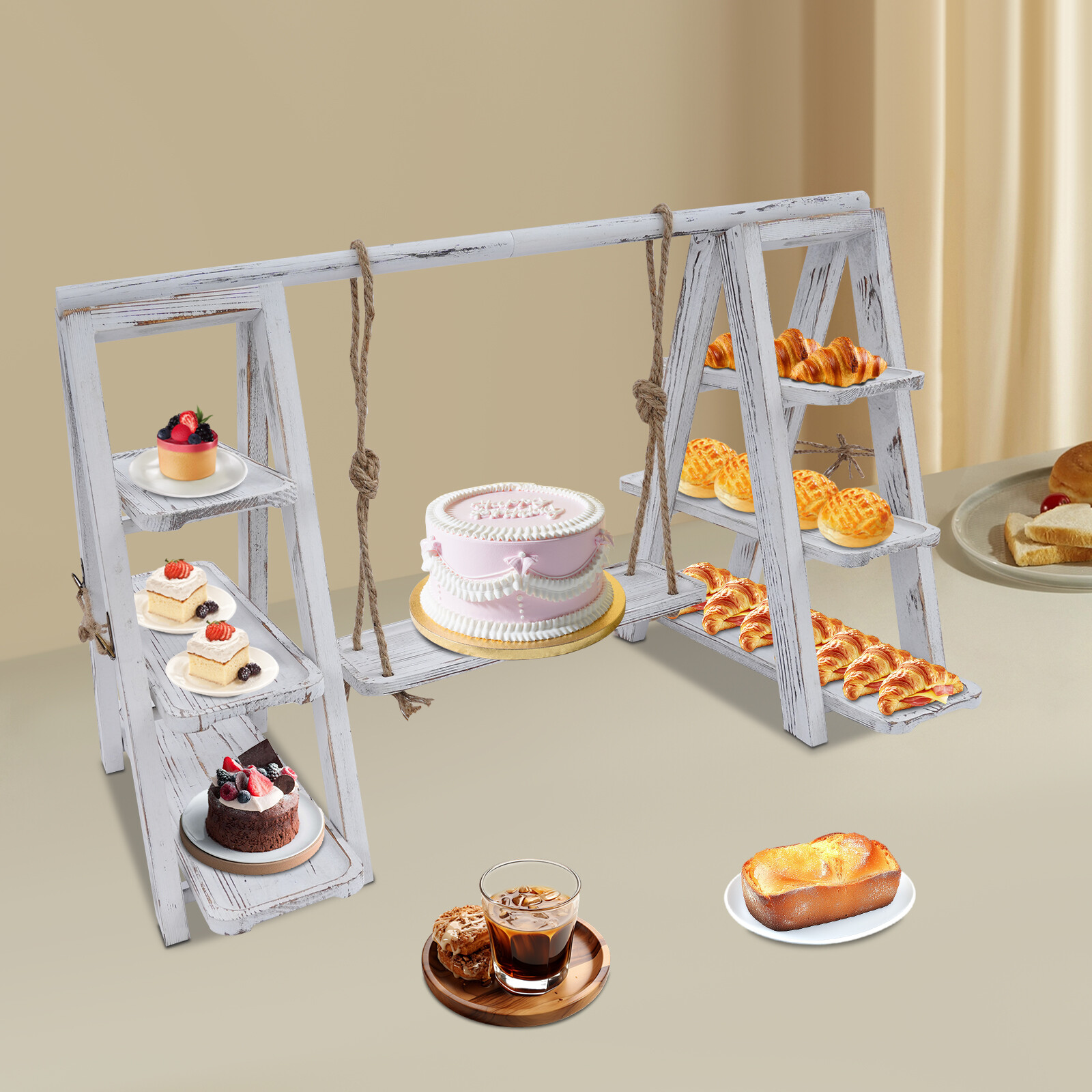3 Tier Cupcake Stand Table Display Set With Removable Trays Serving Ladder Stand