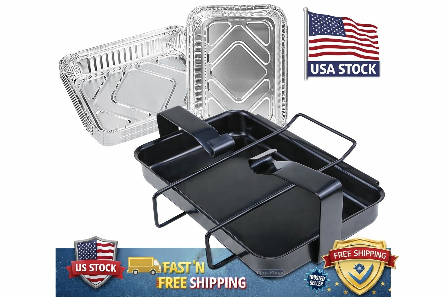 Uniflasy 7515 Grill Catch Pan Holder/ Drip Pan/ Grease Collection Pan
