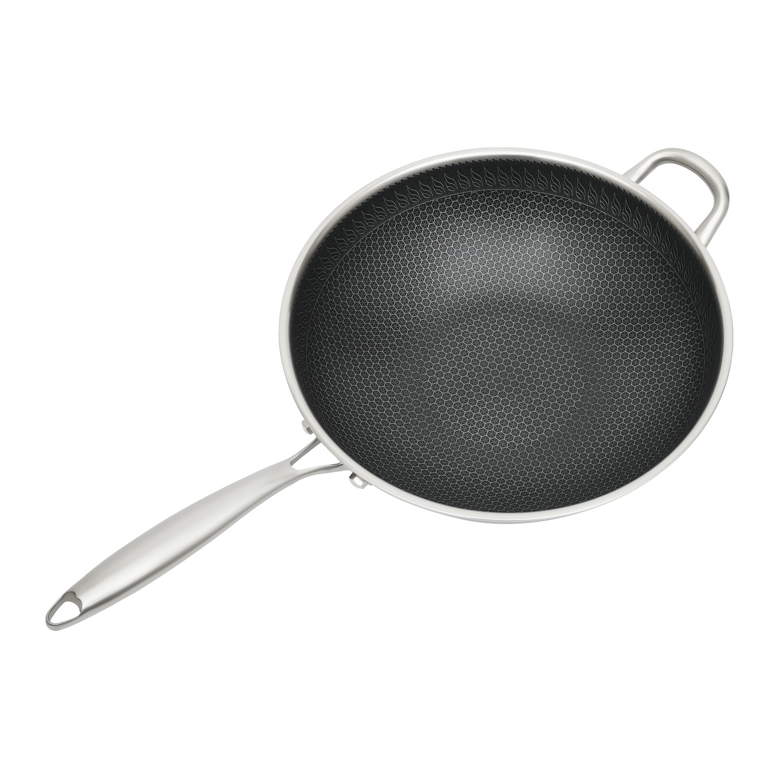 Non Stick Double Sided Honeycomb Cooking Frying Wok Pan with Lid Stainless Steel
