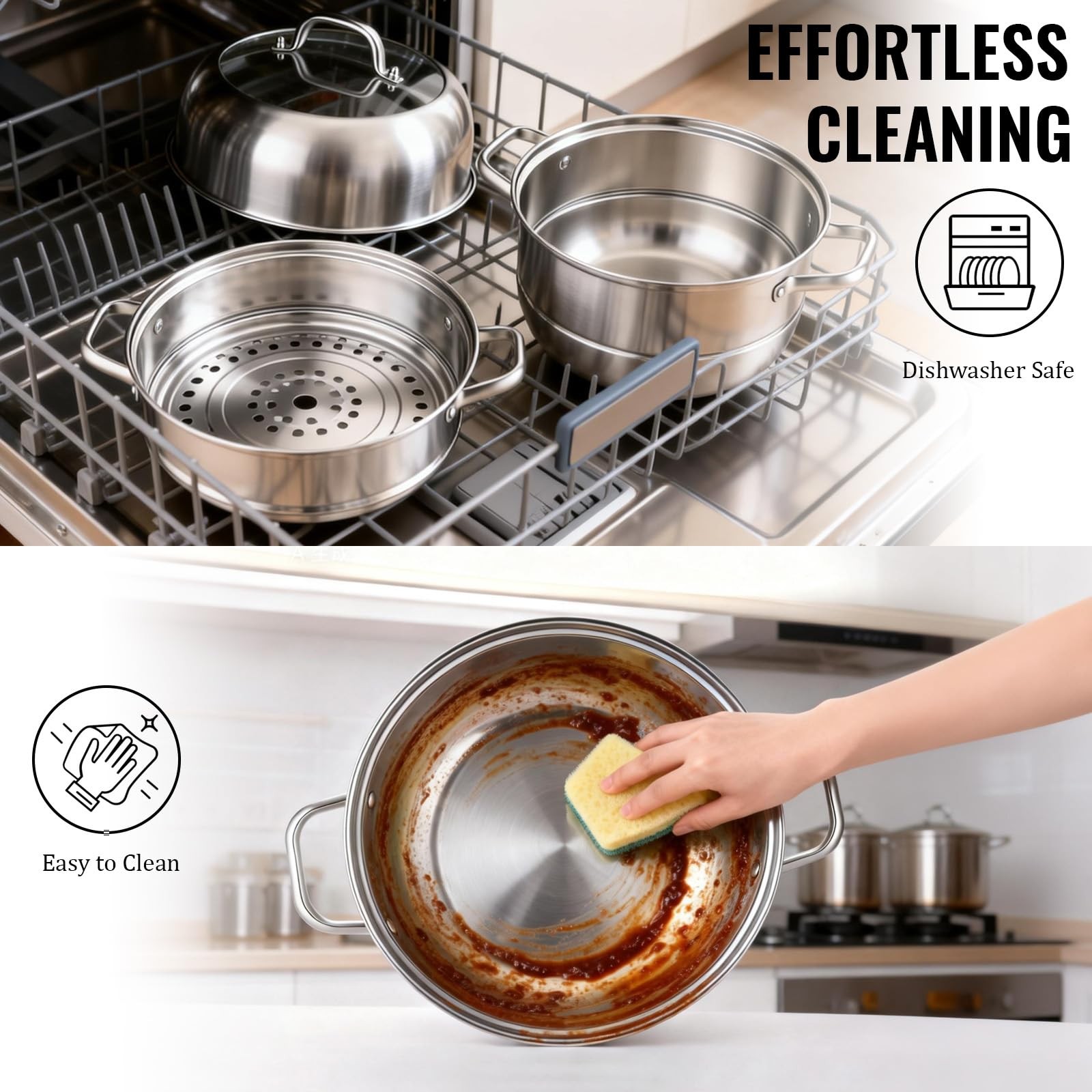 2-Tier Stainless Steel Induction Steamer Pot (30cm/11.8Inch) – Large Food Ste…
