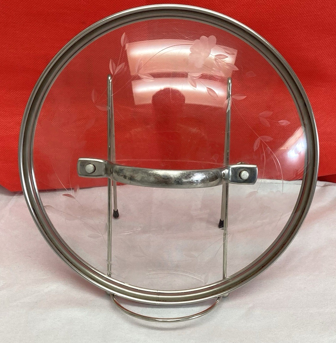 Princess House Heritage Etched Glass Round 8″ Lid w/Handle Skillet Replacement