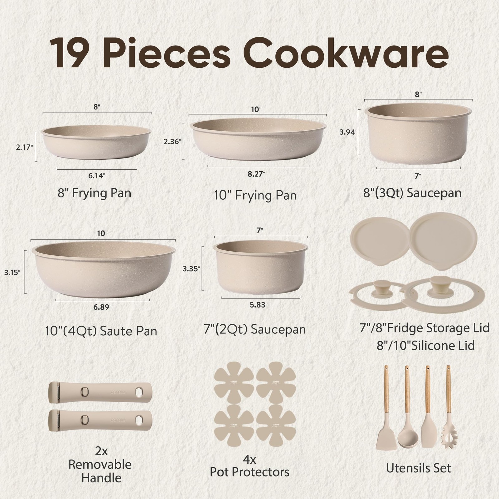 19pcs Pots and Pans Set Non Stick, Nonstick Cookware Set Detachable Handle, I…