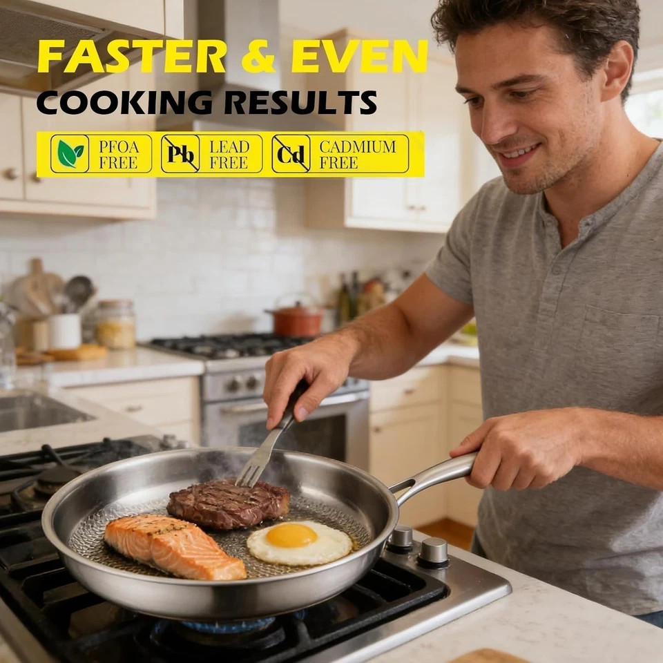 Pure Titanium Hammered Frying Pan with Lid, 12 Inch Skillet, No Coating Cookw…