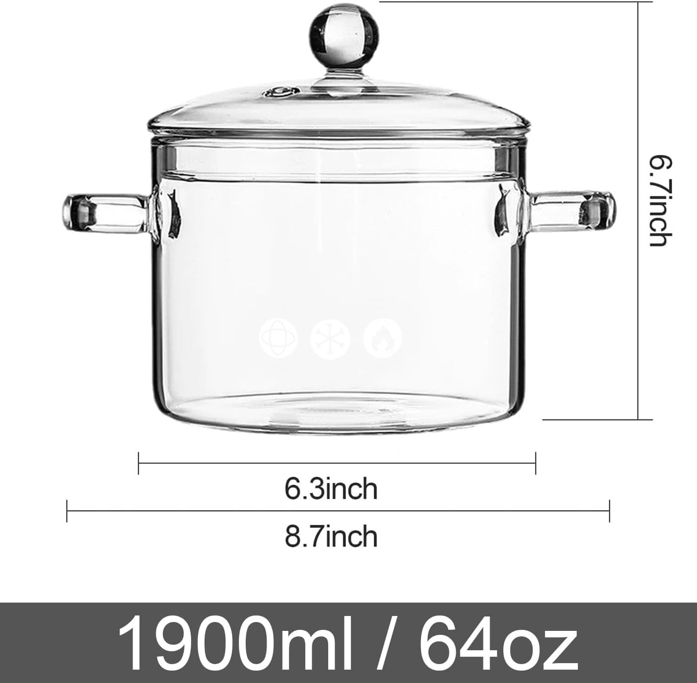 Clear Glass Cooking Pot 1.9L with Lid & Handle, Borosilicate Saucepan – Ideal fo