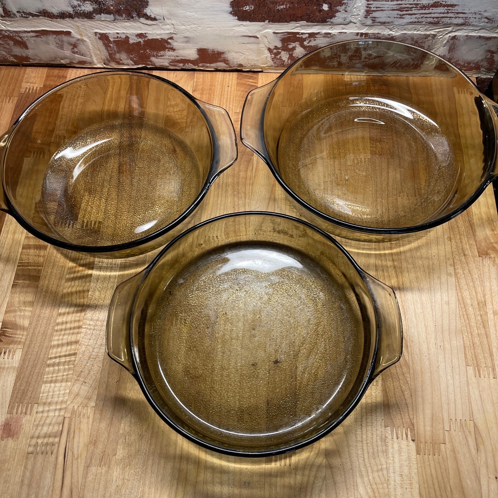 Vintage MCM Glasbake Jeanette Casserole Dishes Set 3 Yellow Floral Retro Brown