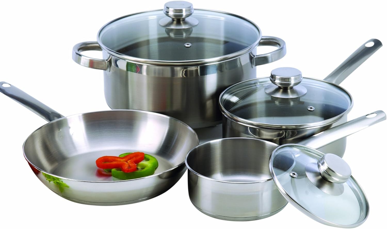 Brand New 7 Pc Stainless Pots & Pans Cookware Set w/ Encapsulated Base and Lids