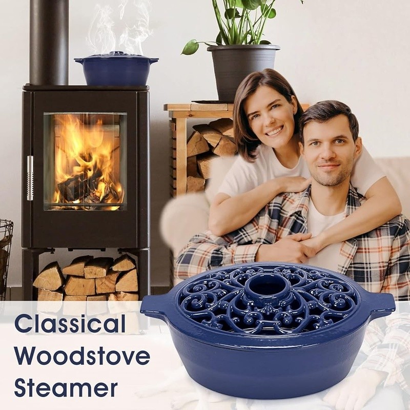 Cast Iron Wood Stove Steamer Humidifier Aroma Diffuser Durable Heavy Duty Blue