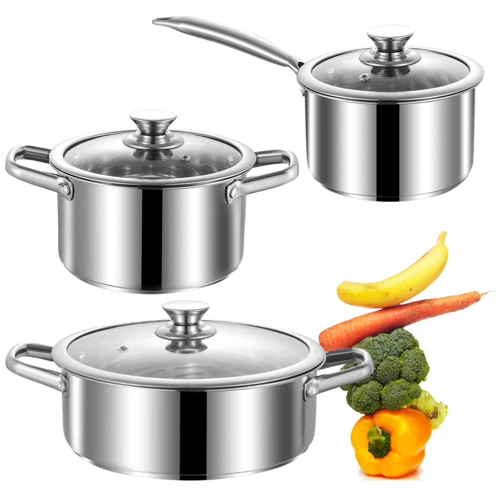 6-Piece Stainless Steel Nonstick Cookware Set – Induction, Gas & Electric Safe,