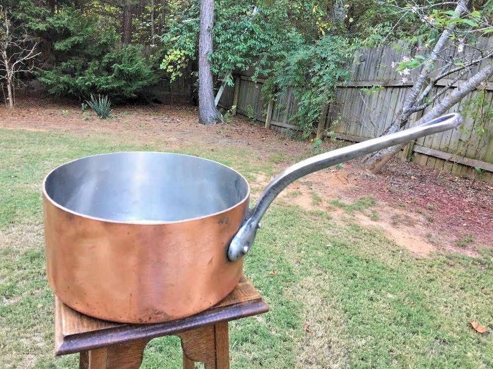 Vintage 2.8mm F.Lejeune 11.25″ Copper Sauce Pan Cast Nickel Lined 9.8 Qt