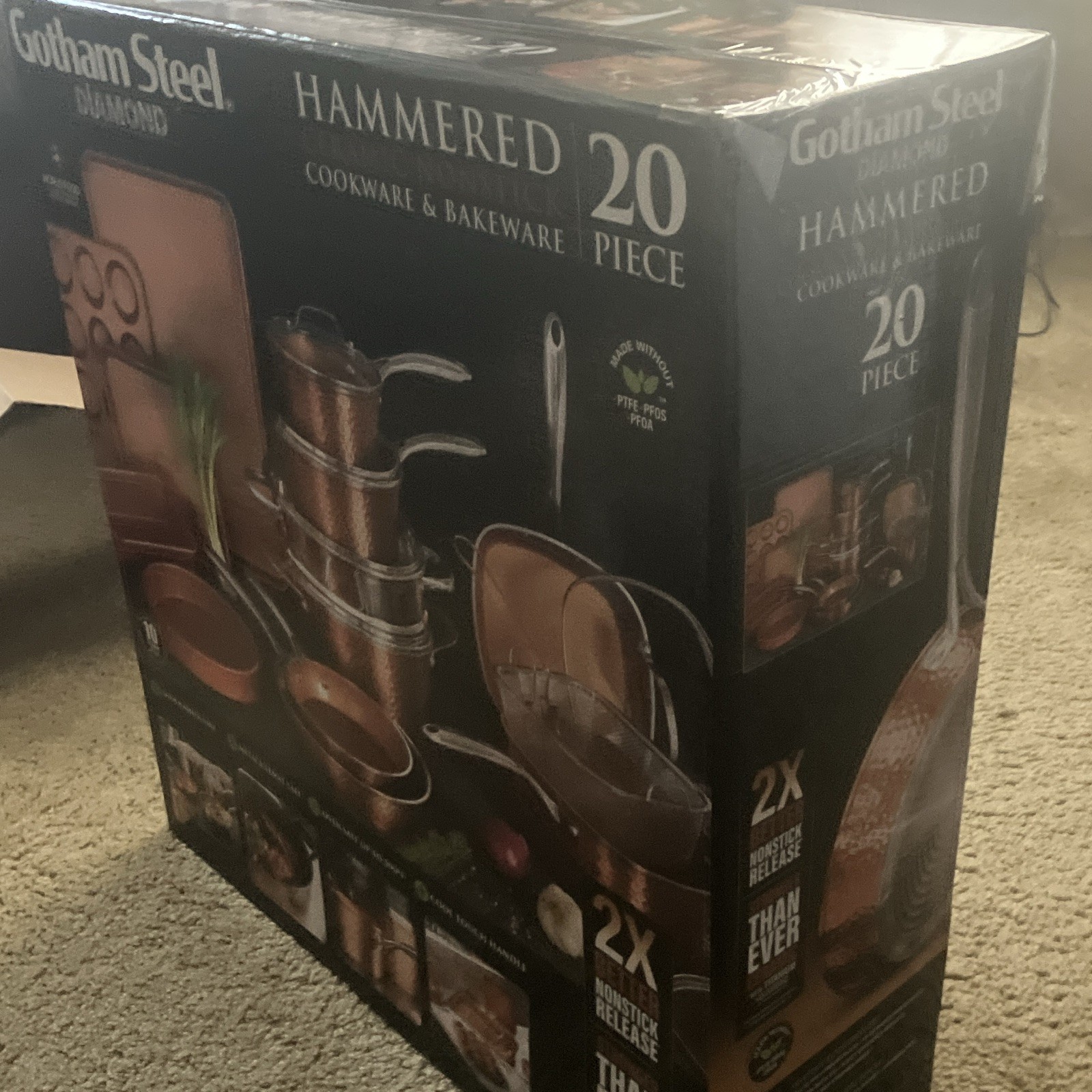 Gotham Steel Hammered Ceramic Nonstick 20pc Cookware Set Copper 500°F