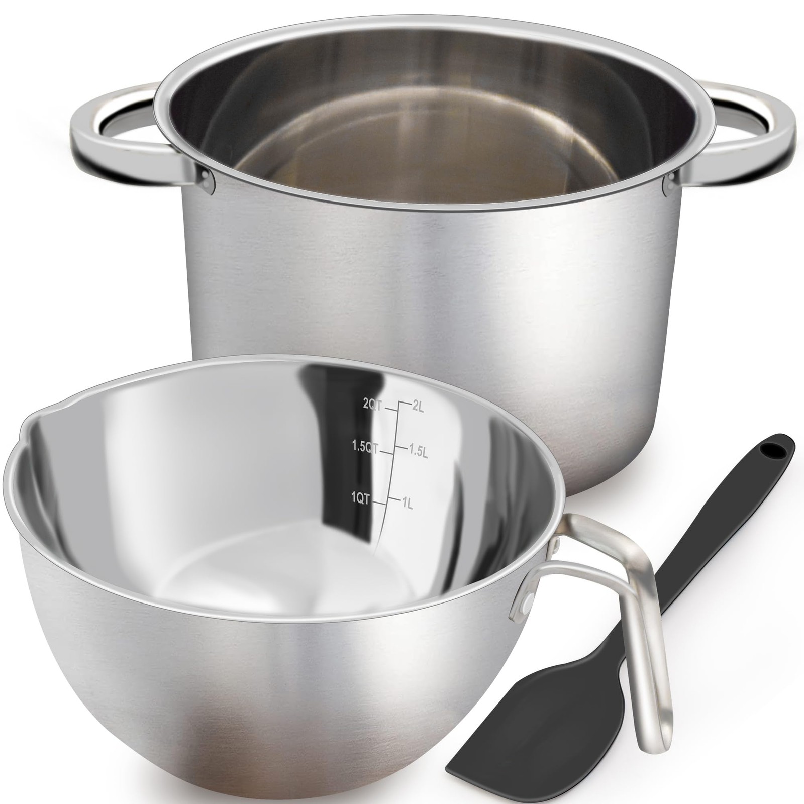 Double Boiler Pot Set 2000ML Mixing Bowl 2800ML Stainless Steel Pot Spatula