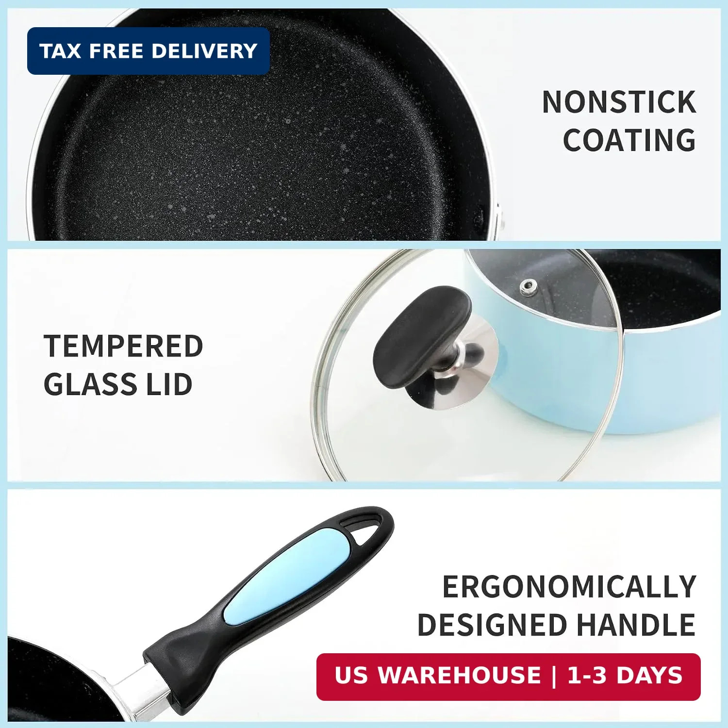 Saucepan Set Nonstick 1qt 2qt with Glass Lids Kitchen