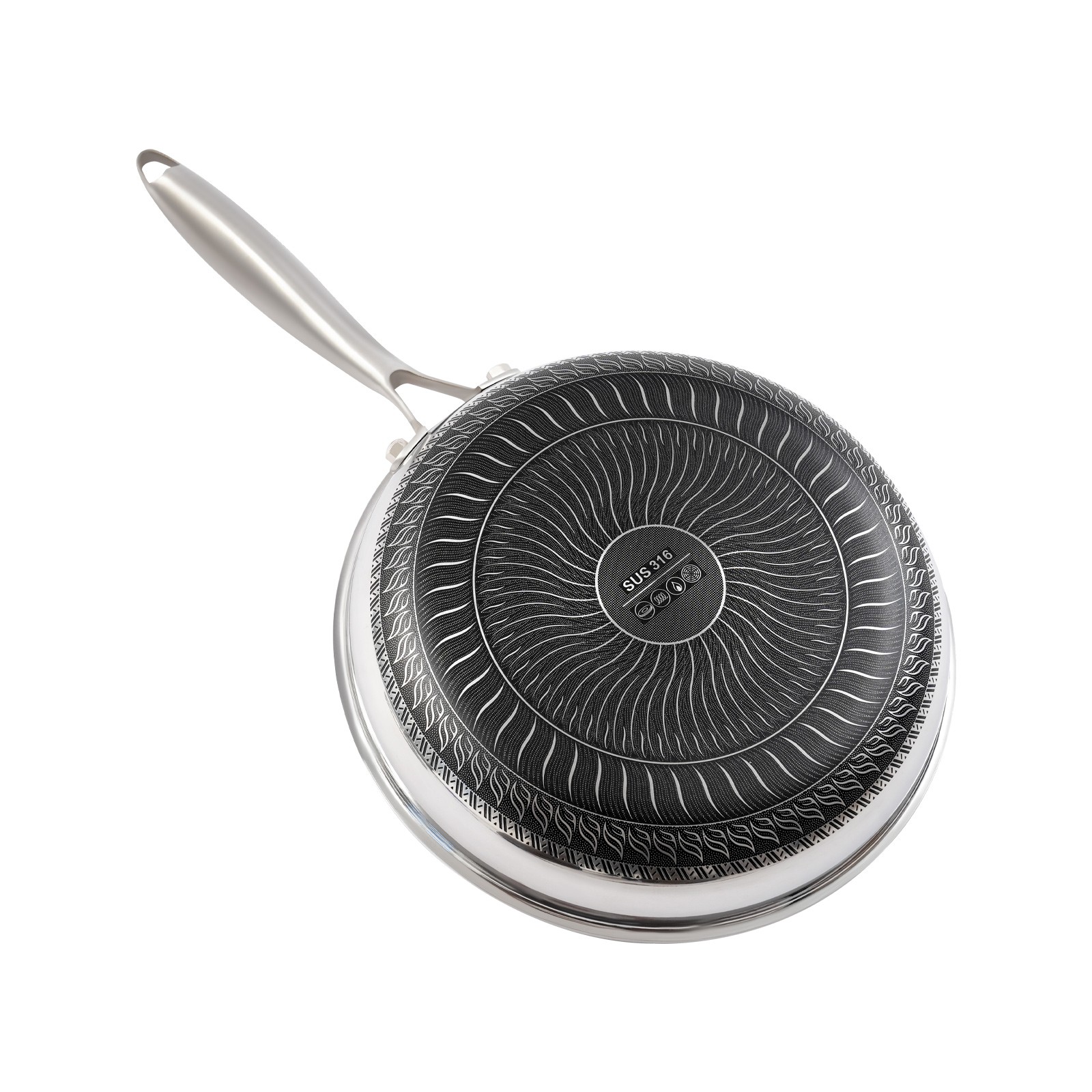 Stainless Steel Frying Pan, Frying Pan [316 Double-sided Full Screen+glass Cover