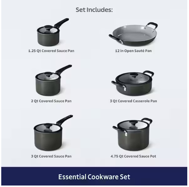 Tramontina Nesting 11-Piece Heavy-Gauge Aluminum Nonstick Cookware Set Dark Gray