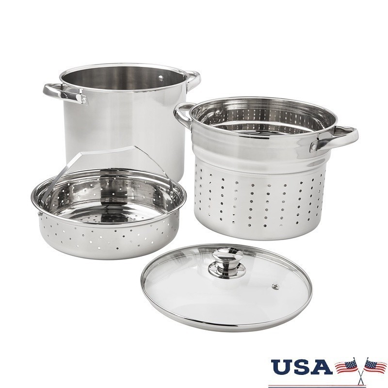 Stainless Steel 8Qt Multi-Cooker Set W/ Glass Lid Induction Compatible New