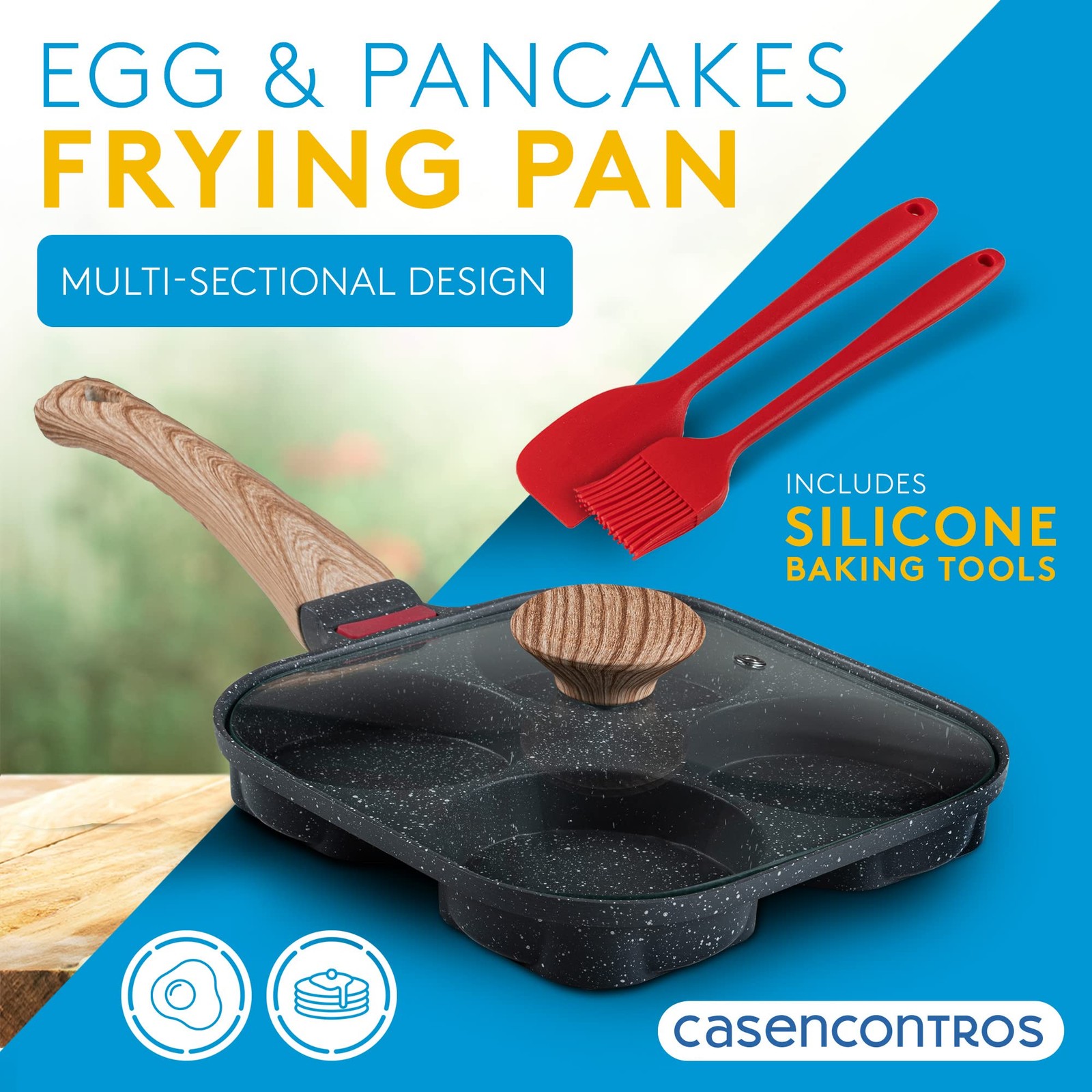 4 Cup Nonstick Egg Frying Pan Flipping Lid Brush Scraper Induction Gas Cooker