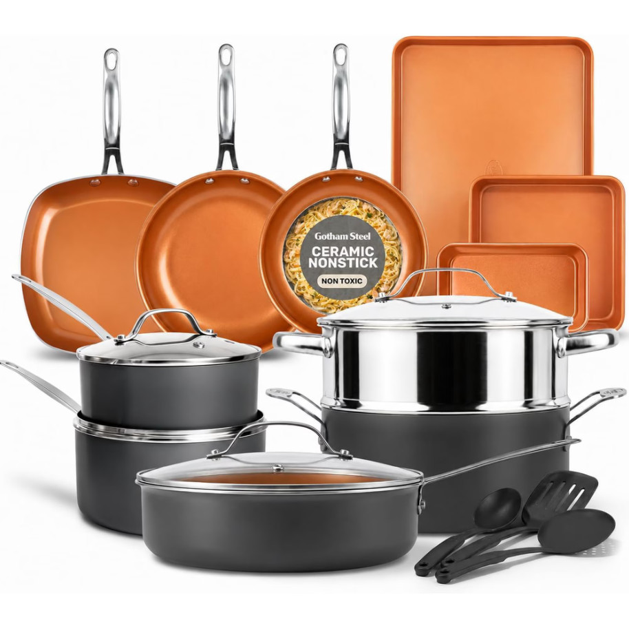 Gotham Steel TRUE VALUE 20 Pc Nonstick Ceramic Cookware Set Copper Bakeware