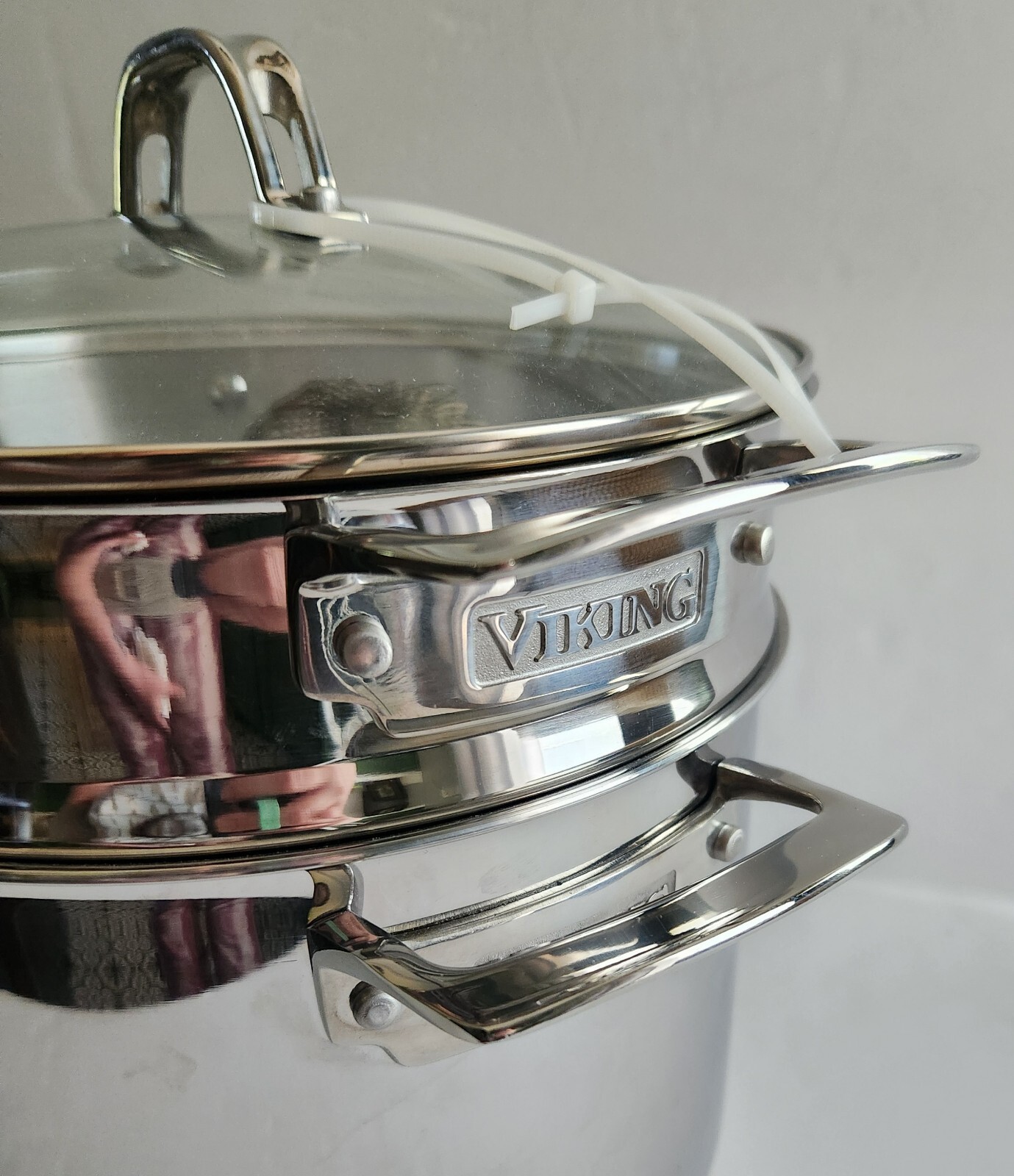 Viking 3-Ply Stainless Steel Stock Pasta Pot, Glass Lid 8 Qt/7.5L 9” D -NEW-