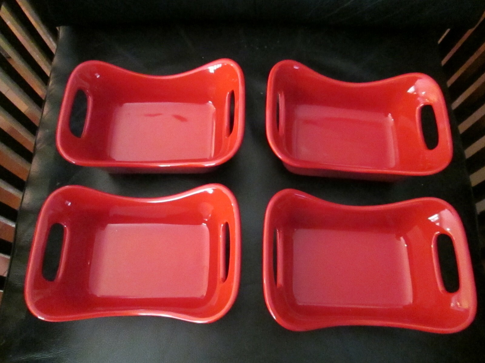 Set of 4 Rachel Ray 12oz Red Handled Casserole Dishes Rachael Baking Bowls Stone