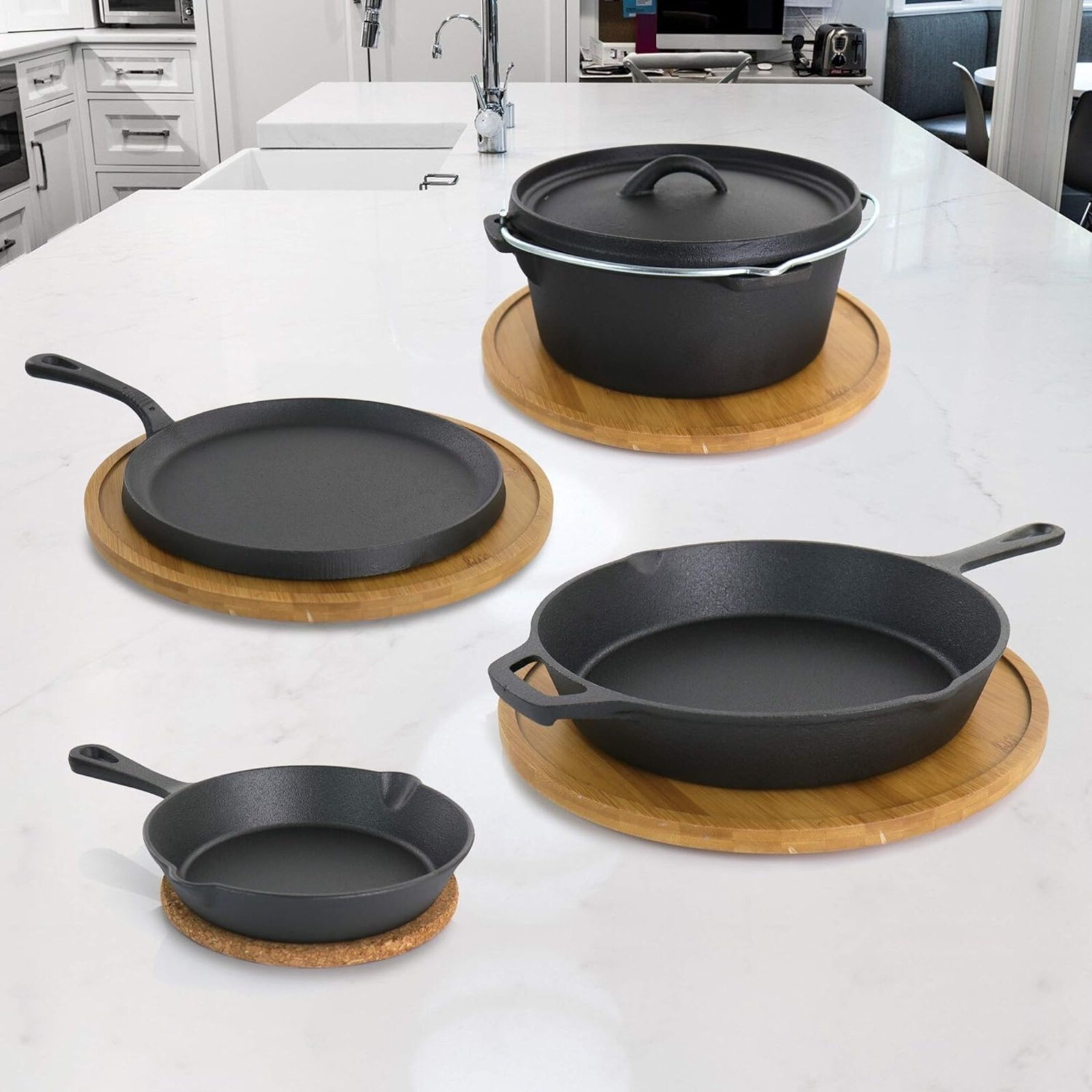 Megachef 5 Piece Pre-Seasoned Cast Iron Kitchen Cookware Set W/Pot & Pan, Black