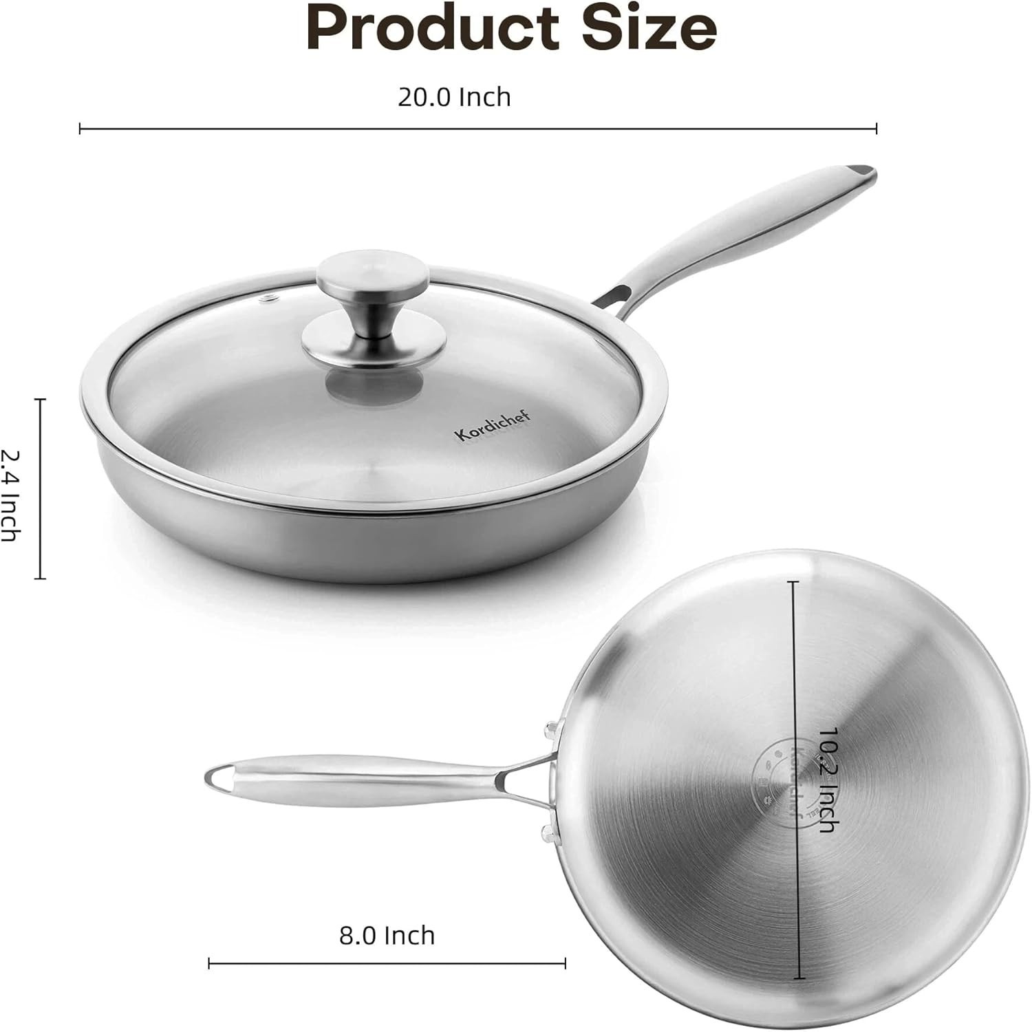 12 Inch Stainless Steel Frying Pan with Lids, Healthy Stainless Steel Skillet…