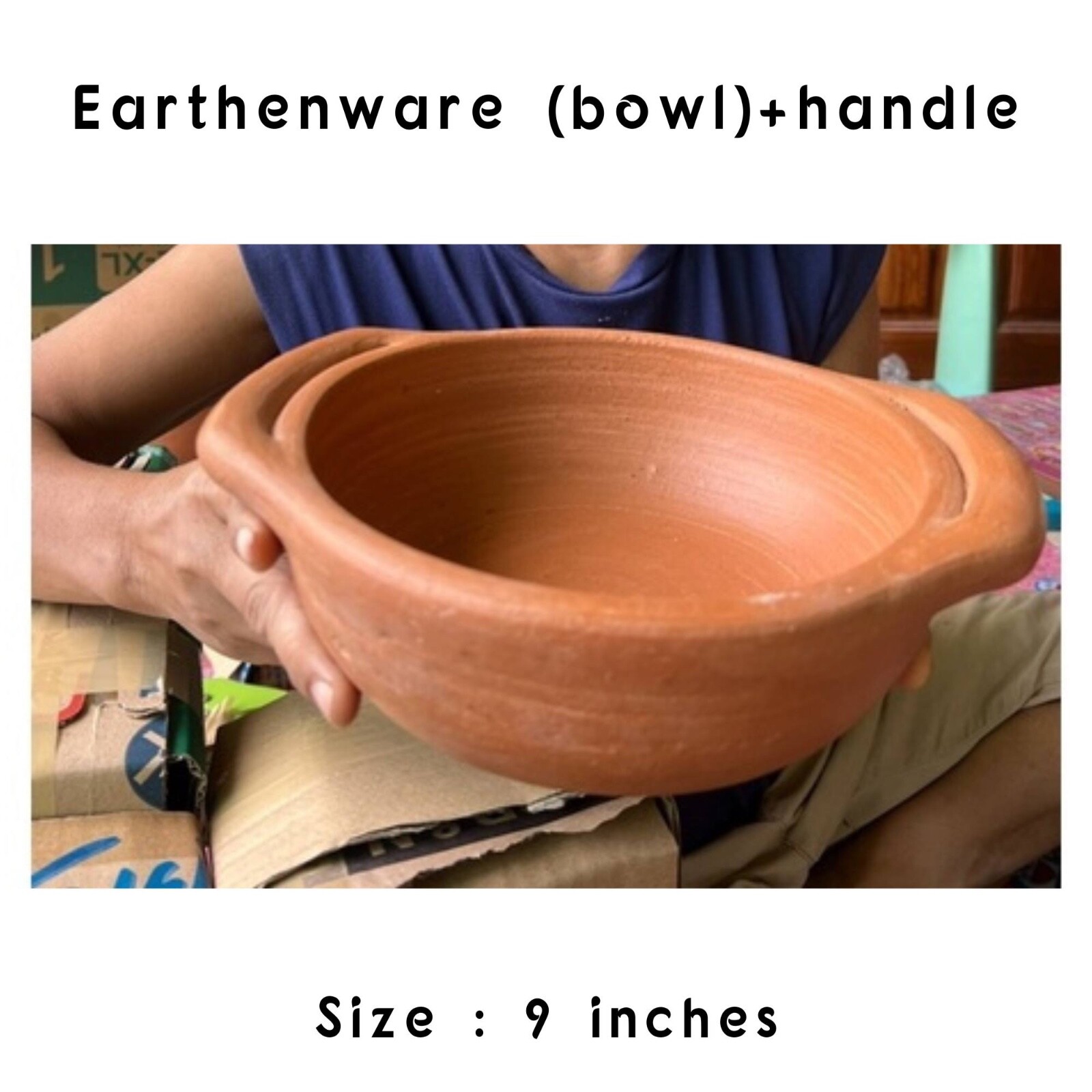 Thai antique handmade Earthenware bowl with handler – 9 inches