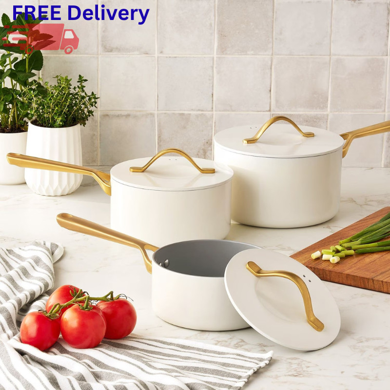 6-Piece Modern Ceramic Nonstick Saucepan Set Heavy-Gauge Aluminum Induction New