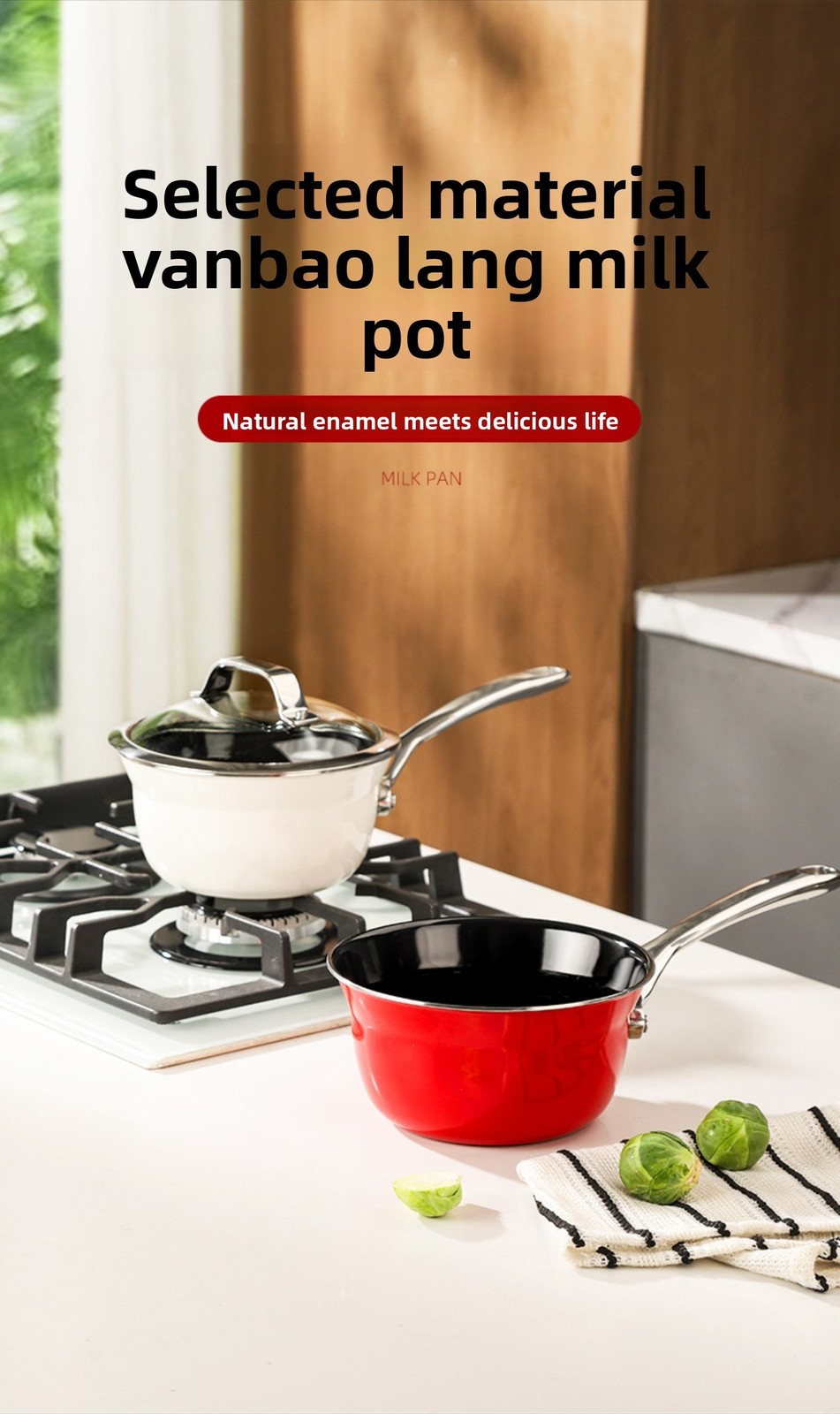 1.8L Wedel Enamel Single Handle Milk Pan with Glass Lid, All Stovetop Compatible