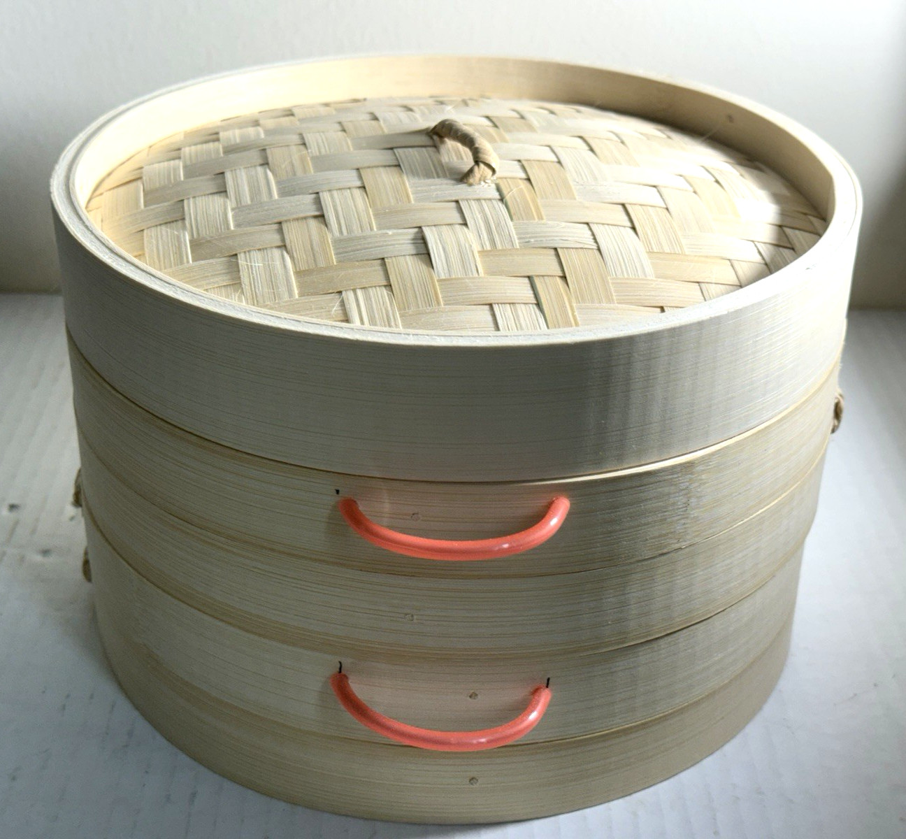Oriental Style Bamboo Steamer Traditional Natural Stackable 2 Tiered 8″ NEW In B