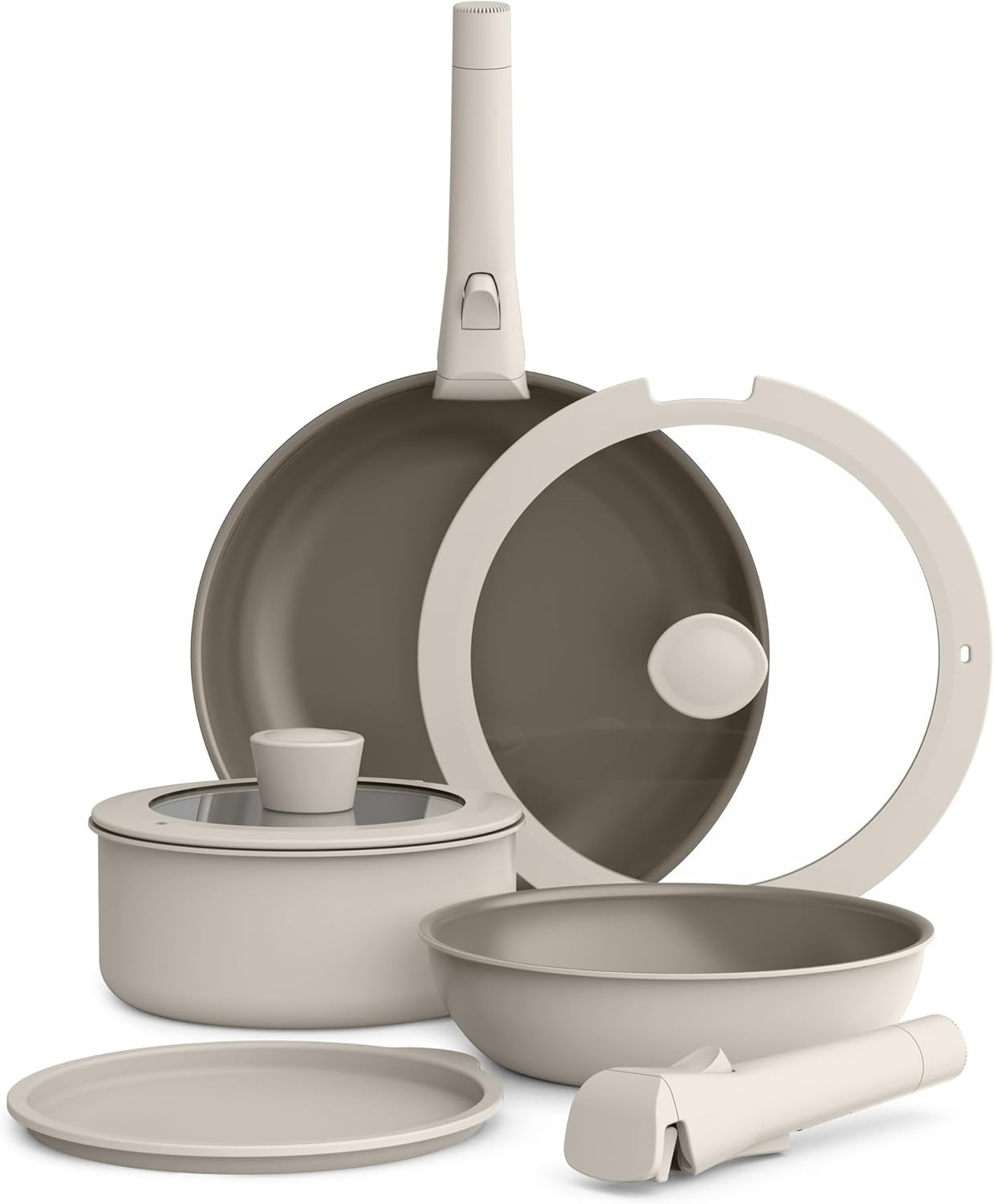 Bella Housewares 8pc Ceramic Nonstick Cookware Set – Oatmilk *NEW Damaged Box*
