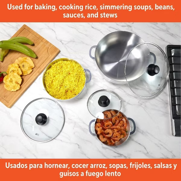 IMUSA 3pc Basic Caldero Set with Glass Lid: Aluminum Cookware, 6-Piece, Electric