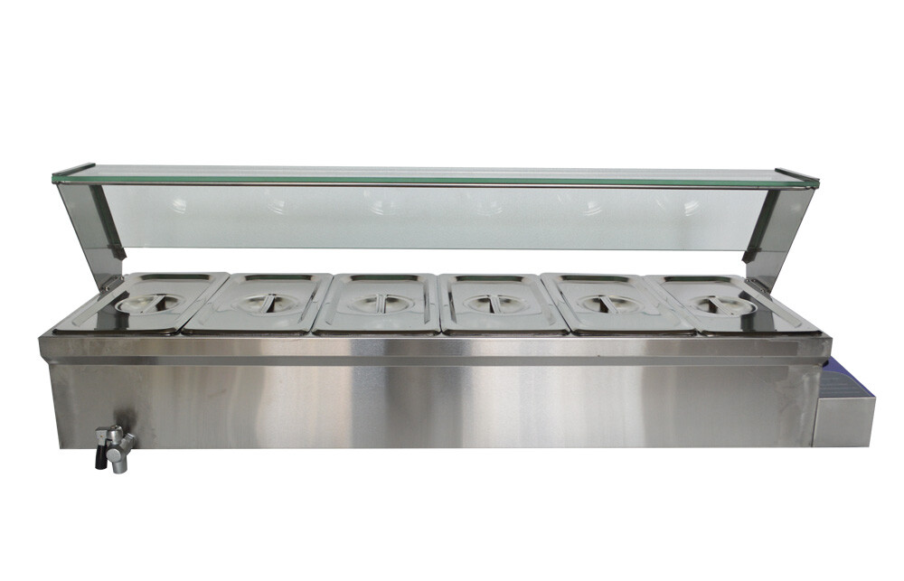 6-Pot Food Warmer 110V,1.5KW Stainless Steel Display for Various Food 190506