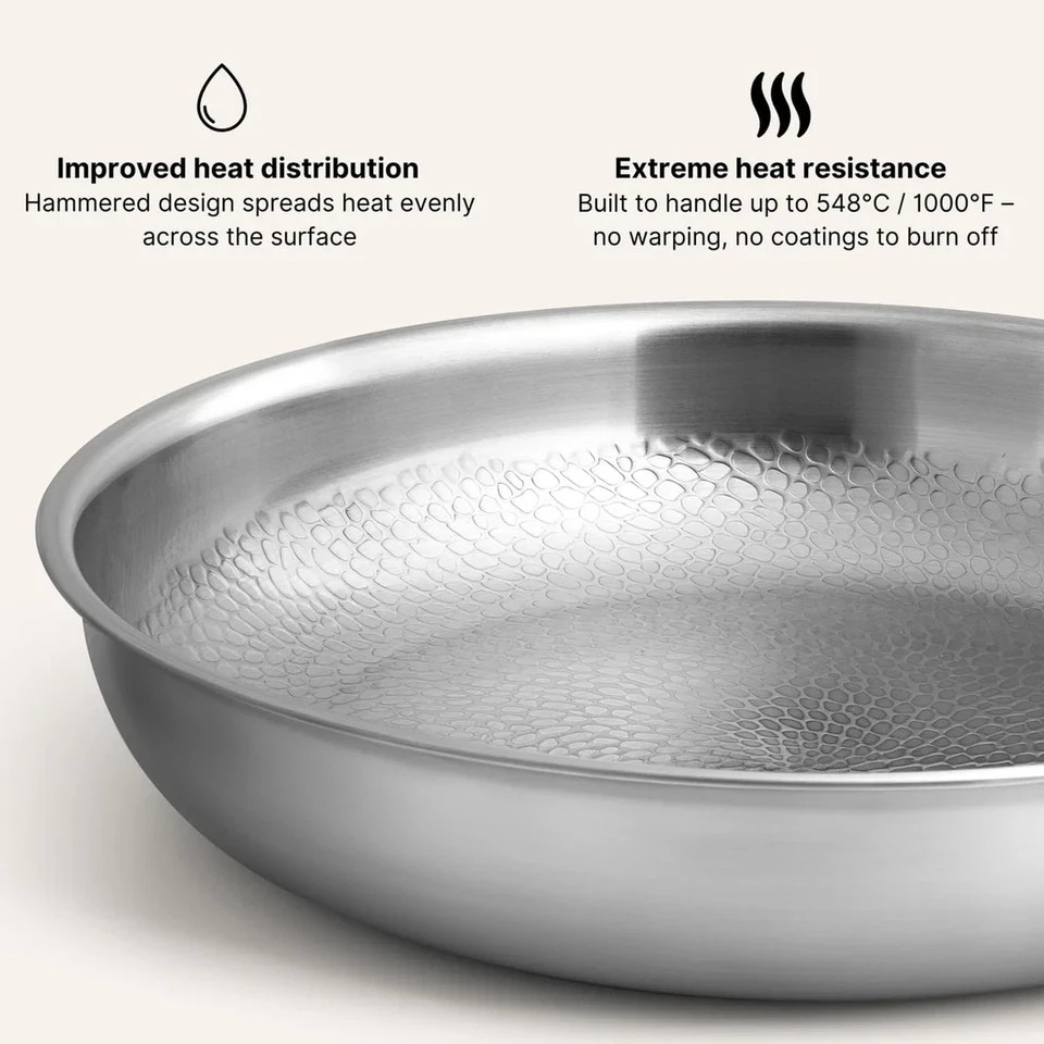 Pure Titanium Hammered Frying Pan with Lid, 12 Inch Skillet, No Coating Cookw…