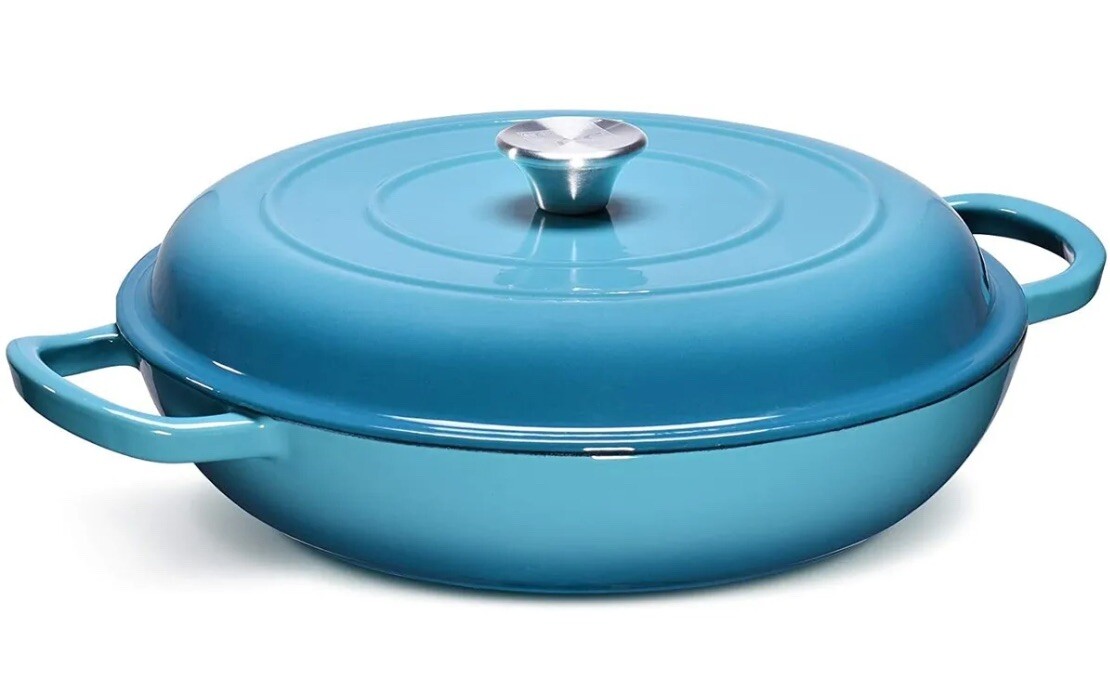 CSK 4 Quart Cast-Iron Braiser w/Stainless Steel Knob-Heavy Duty Card Blue New