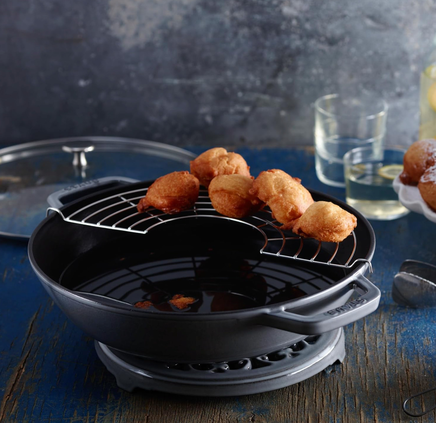 Staub Cast Iron Perfect Pan, Wok, Dutch Oven, 4.5qt, Made in France, Grey