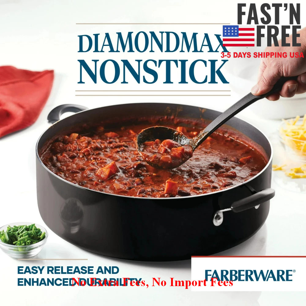 Farberware 14″ Nonstick Family Pan with Glass Lid Aluminum Jumbo Cooker, Black