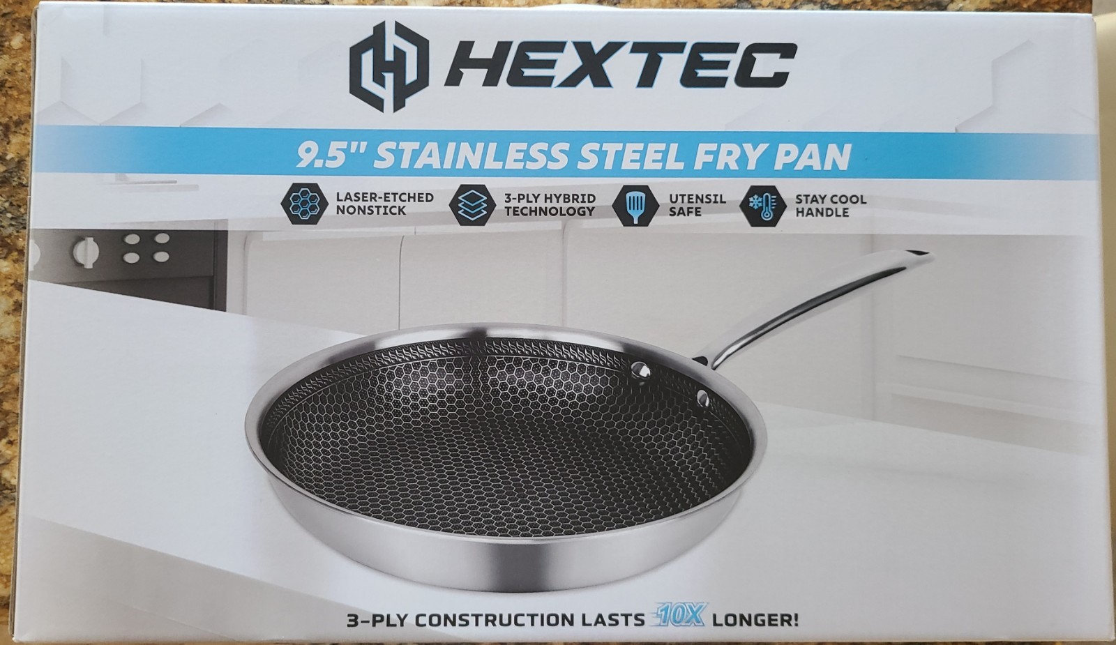 HEXTEC 9.5 Inch Stainless Steel Fry Pan, 3 Ply Hybrid Nonstick NIB
