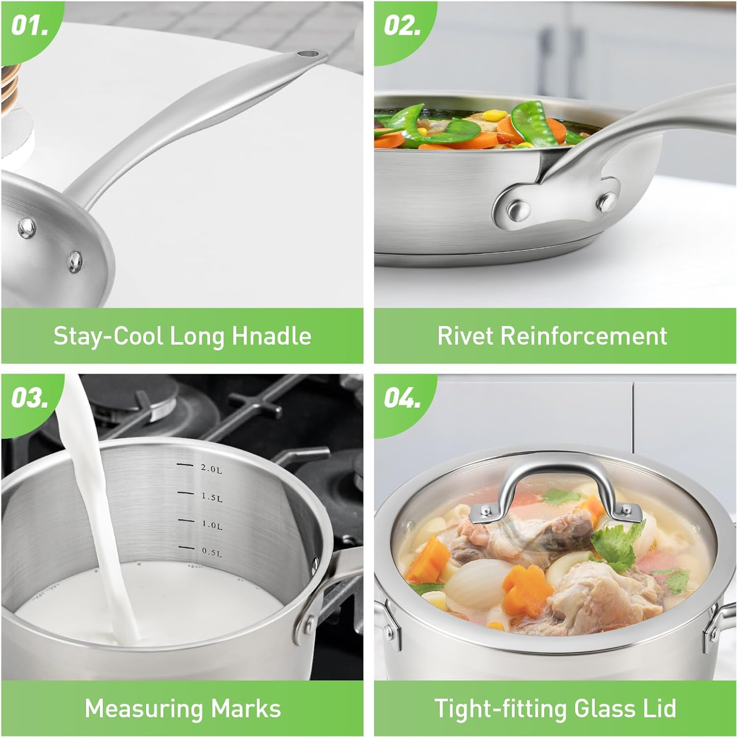 17PC Professional Stainless Steel Induction Cookware Set with Impact-Bonded Tech