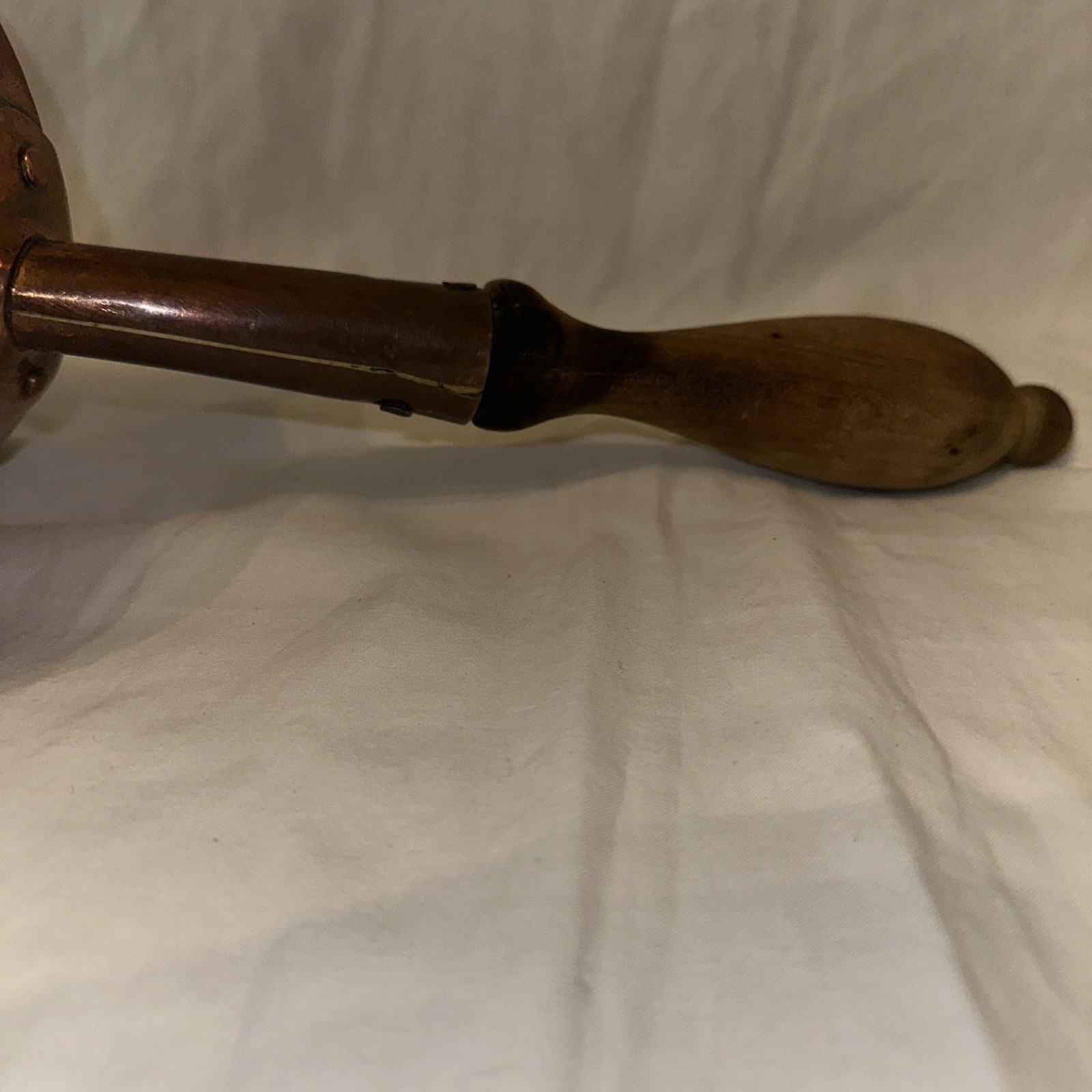 French Copper Sugar Pot Confectioners Sauce Pan Pour Spout Wooden Handle Rivets
