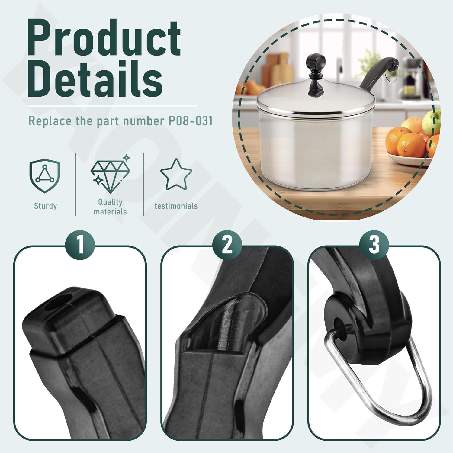 2 Pack P08-031 Sauce Pan Handle (Short) for Farber-Ware Pan Saucepans, Soup Pots
