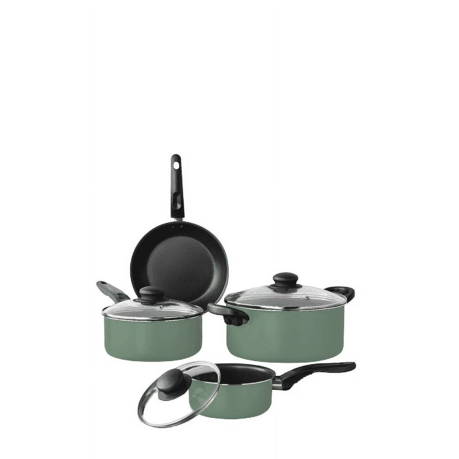 Mainstays 7-Piece Pots and Pans Cookware Set Nonstick Kitchen Pots Pans Green