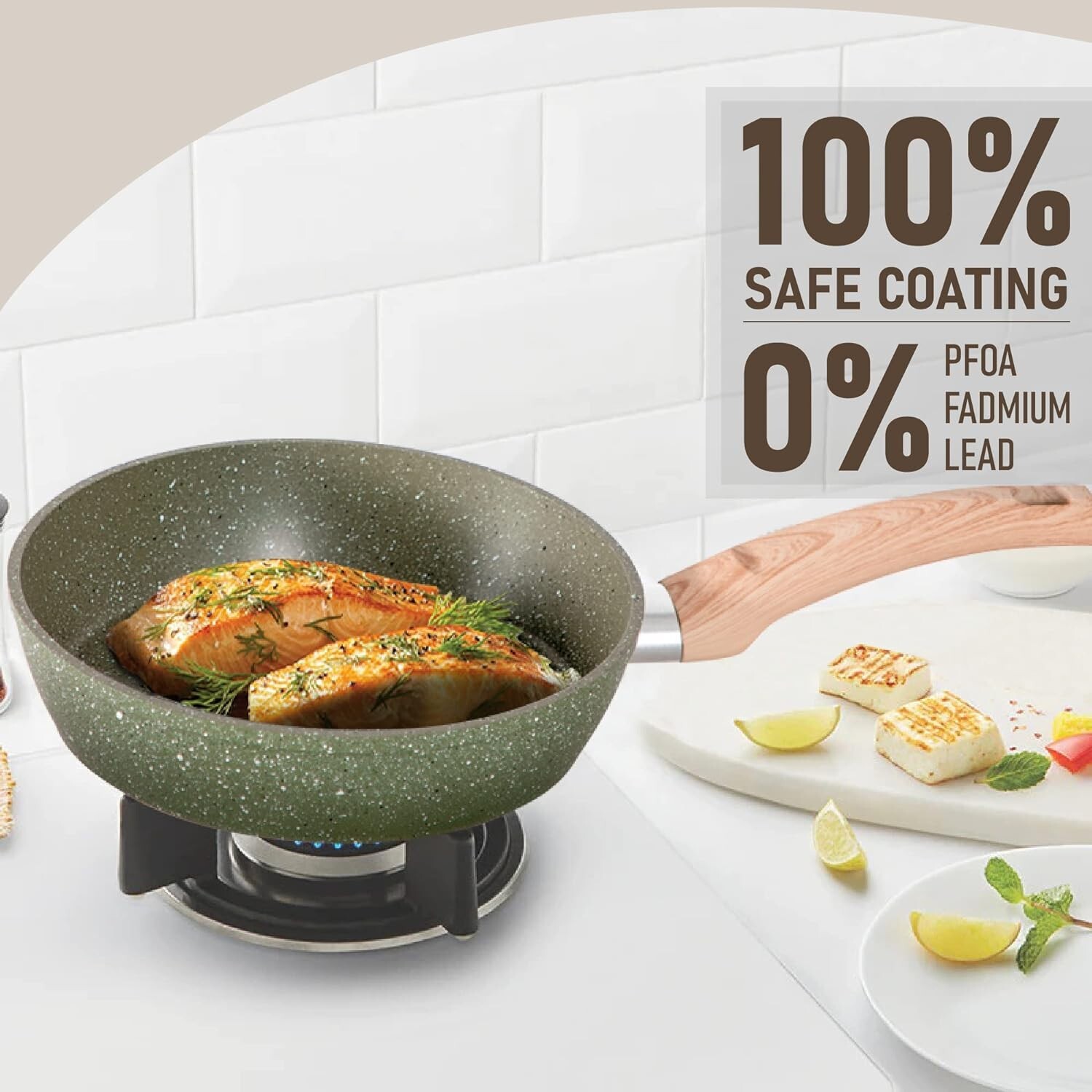 17 Piece Cookware Set Nonstick Granite Coated Pots and Pans Set Bakeware Green