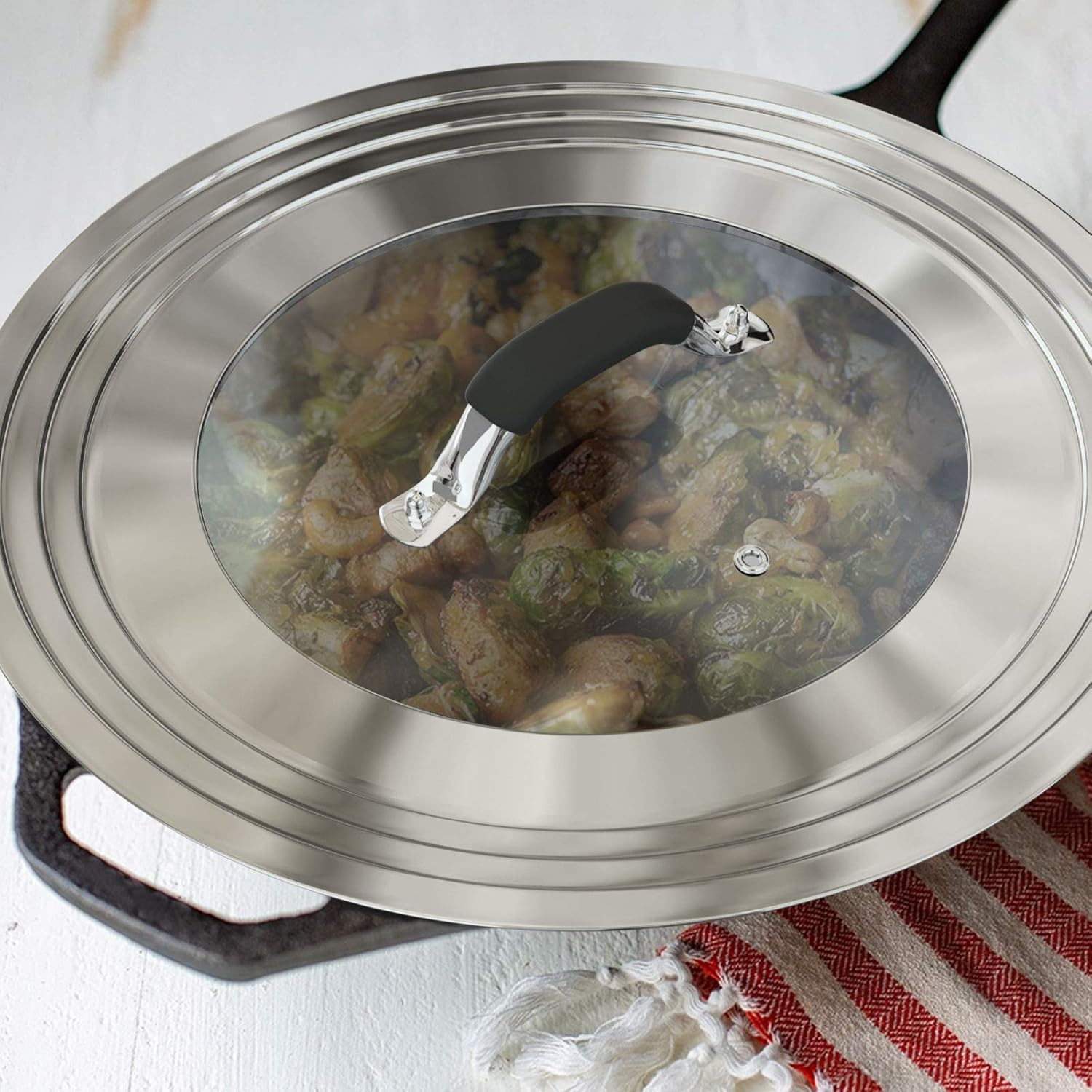 Stainless Steel Universal Lid for Pans Pots Fits 8.25 9 10 11 12 Inch Cast Iron