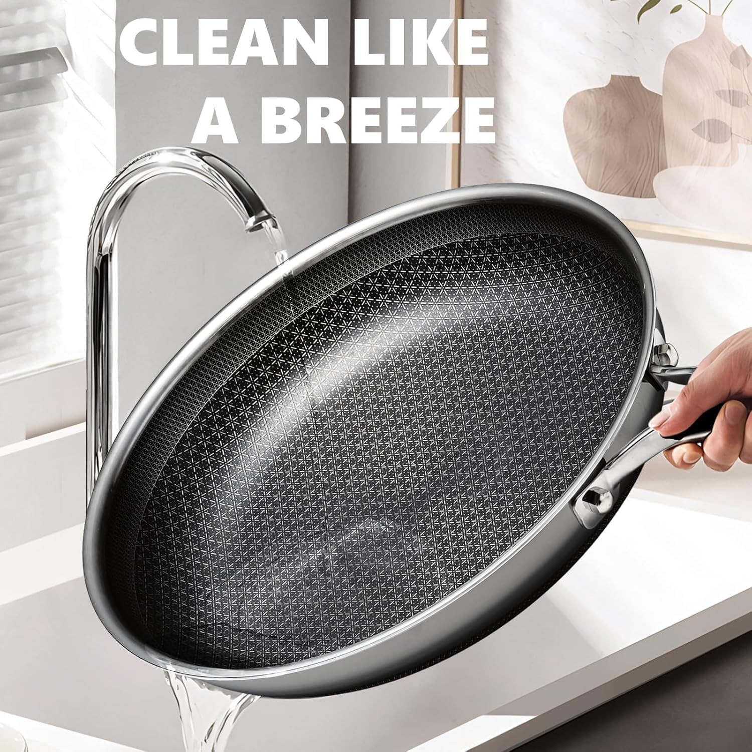 Non Stick Stainless Steel Skillets 12 inch, Hybrid Frying Pan with Lid, PFOA …