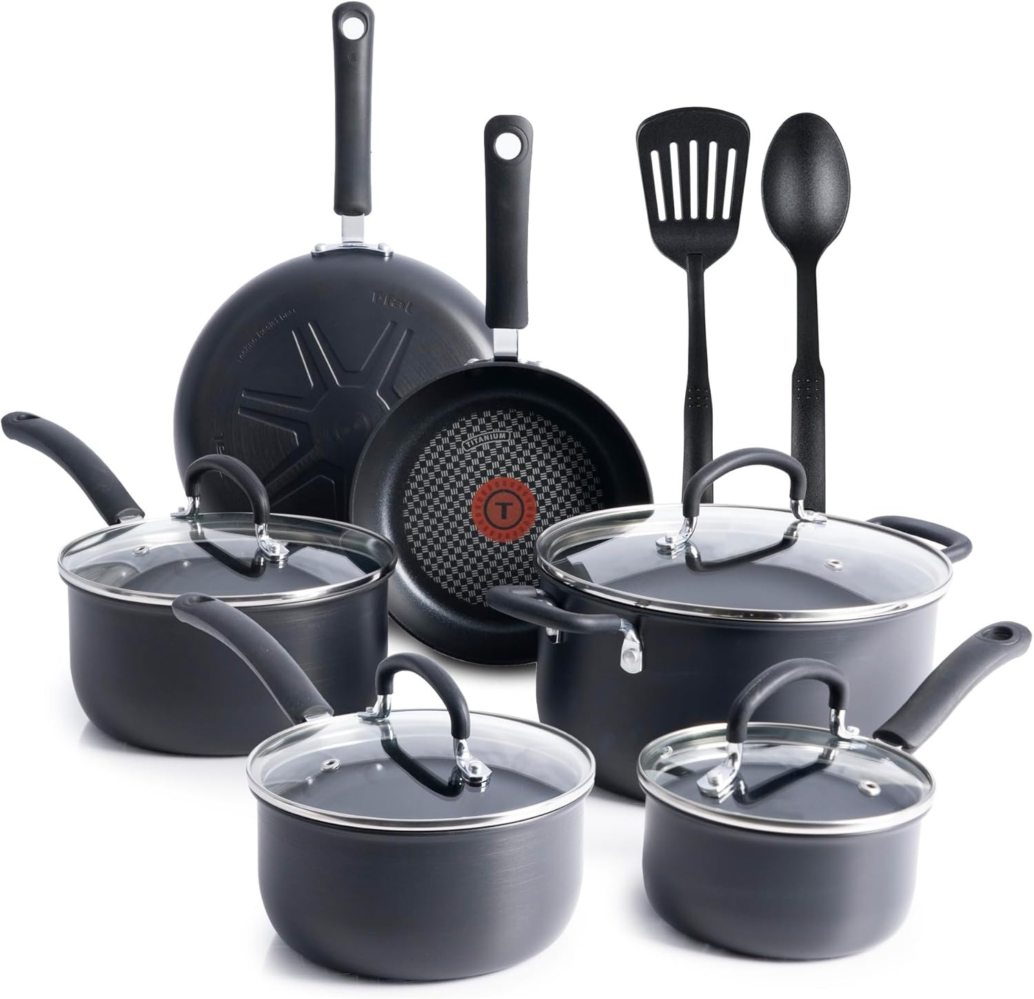 17-Piece Hard Anodized Nonstick Cookware Set – Dishwasher Safe, Black