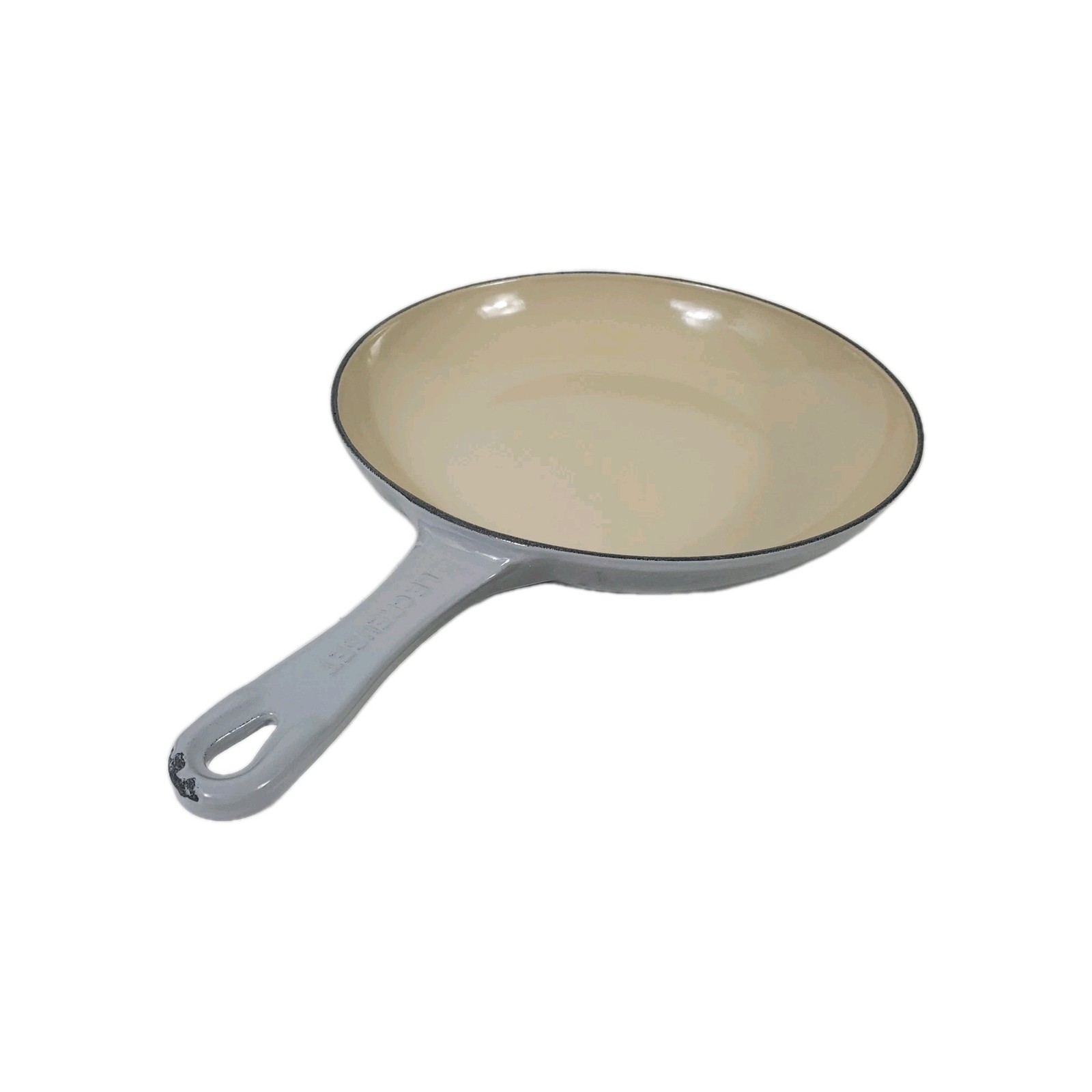 Le Creuset Cast Iron Enamel Shallow Fry Pan French Gray 9.75″ Damaged Handle