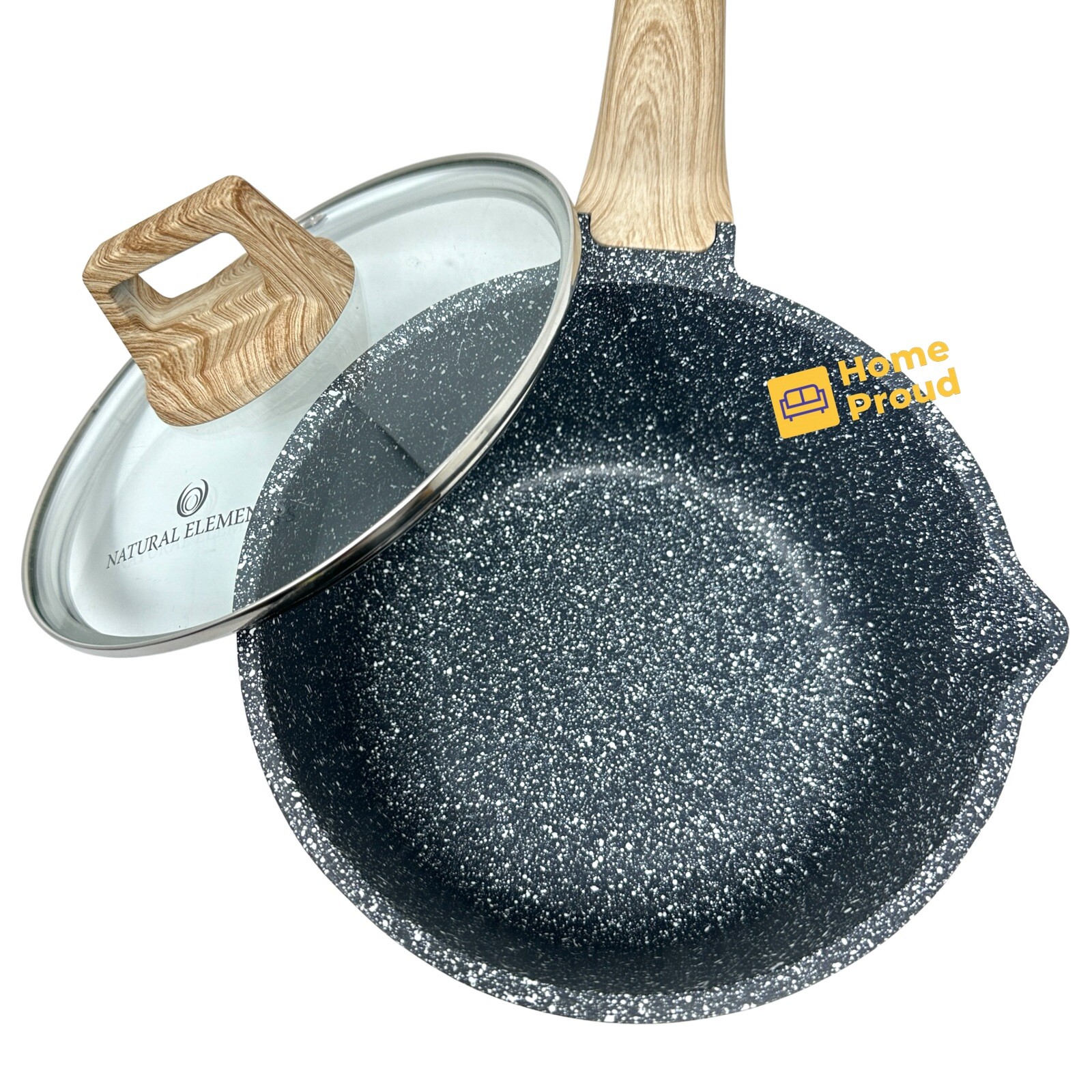 WOODSTONE Premium Saucepan Casserole Nonstick 7 Inch With Lid Natural Elements