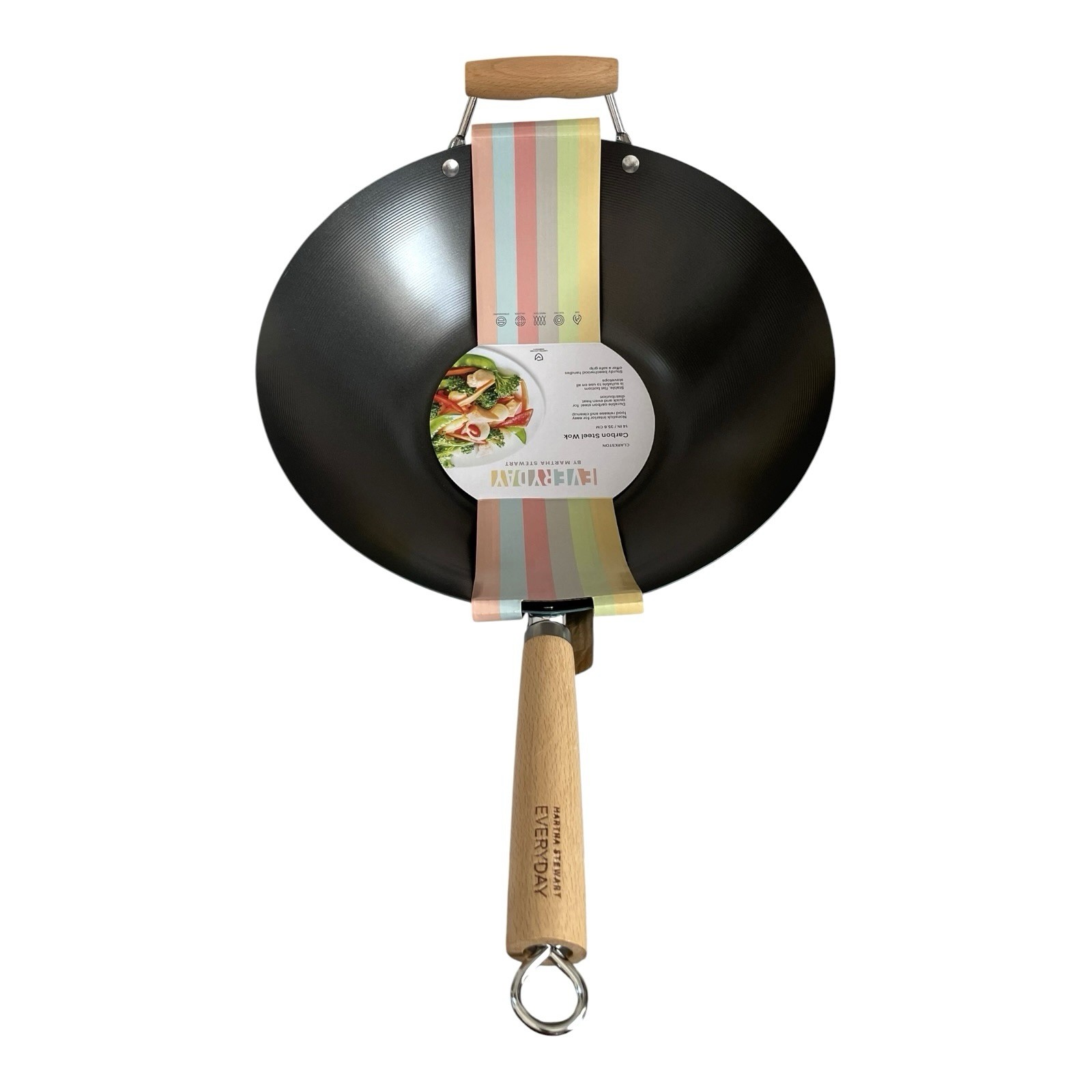 Martha Stewart Everyday Clarkston 14″ Carbon Steel Wok Nonstick Beechwood NIB